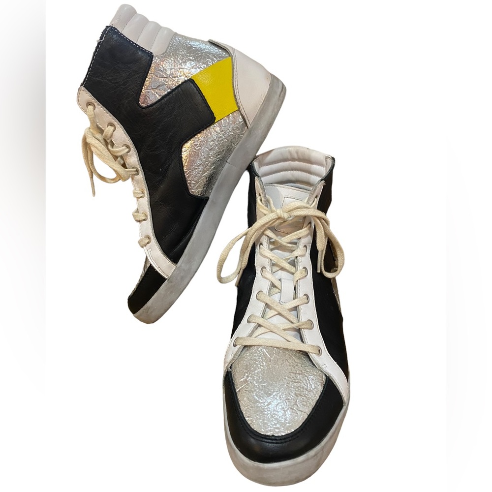 Adidas SLVR womes rare metallic silver, yellow and white high tops unisex grunge